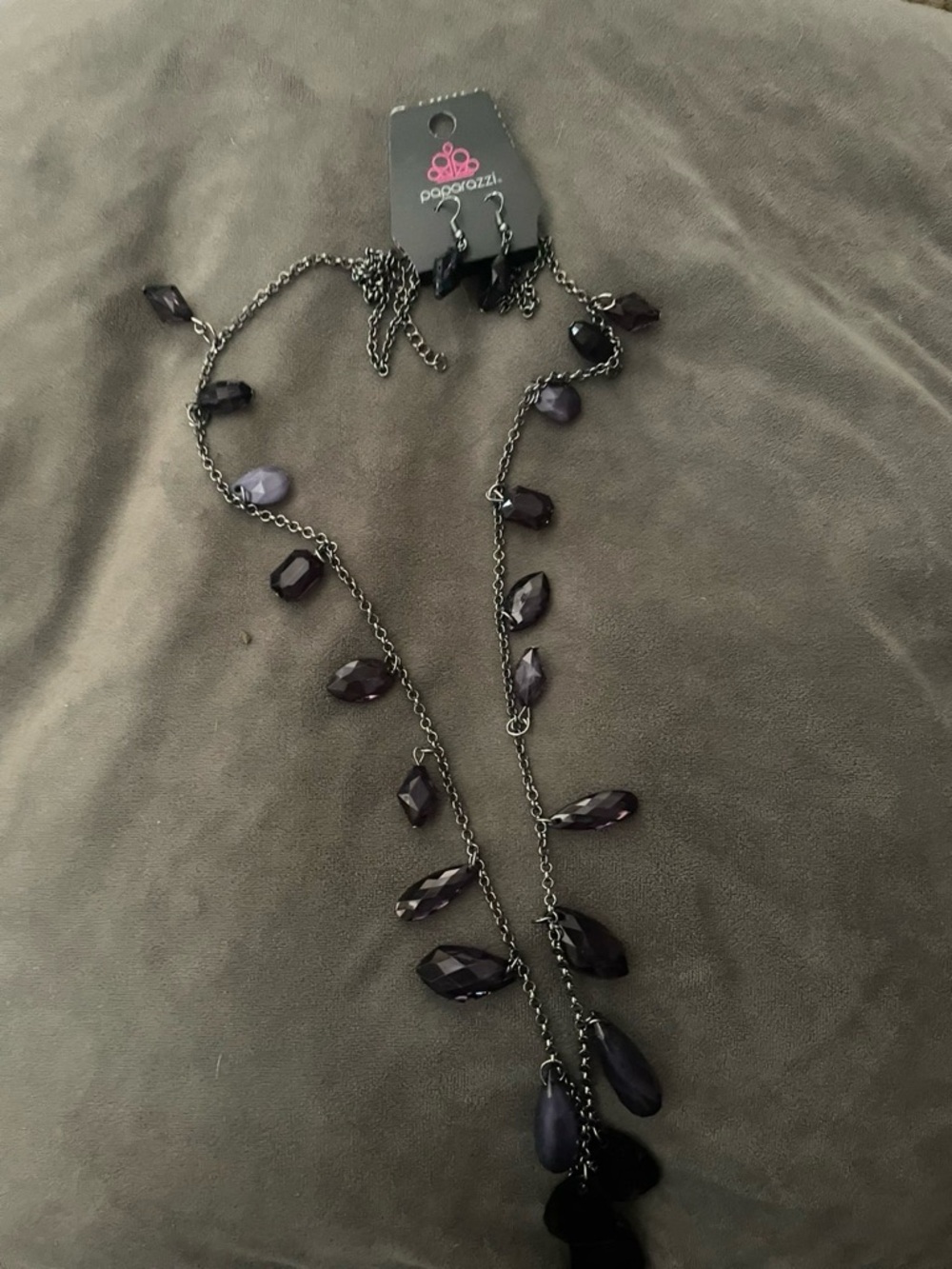 paparazzi Amethyst-Tone Faceted Bead Long Necklace with Matching Drops